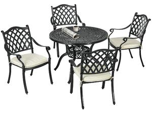 Outsunny Cast Aluminium 4 Seater Outdoor Dining Set with Cushions Parasol Hole Black Aosom UK