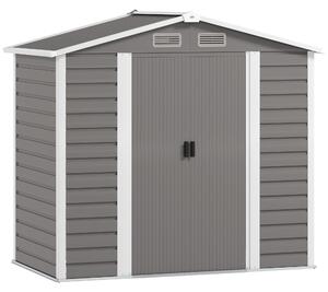 Outsunny 7 x 4ft Garden Shed, Easy to Assemble, Upgraded Galvanised Steel Frame with Foundation Kit, Double Doors with Lock, Outdoor Metal Shed with Vents and Gloves, Garden Storage Shed, Light Grey