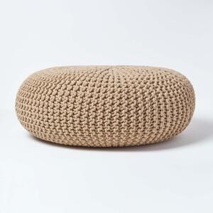 Linen Knitted Cotton Large Round Pouffe Footstool 70 x 23 cm