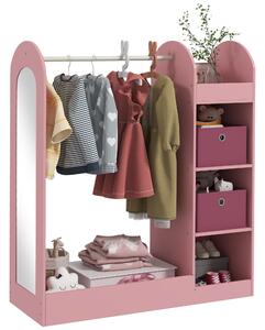 AIYAPLAY Kids Clothes Rail with Storage Shelf, Boxes, Mirror for Bedroom, Nursery, Pink Aosom UK