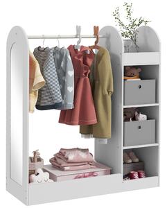 AIYAPLAY Kids Clothes Rail with Storage Shelf, Boxes, Mirror for Bedroom, Nursery, White