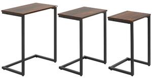 HOMCOM Nesting Side Tables Set of 3, C-Shaped Snack Side Tables with Steel Frame for Sofa Couch and Bed, Rustic Brown Aosom UK