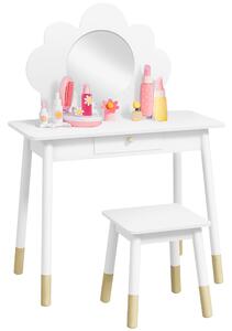 AIYAPLAY Kids Dressing Table with Mirror, Stool, Drawer, Cloud Design, White