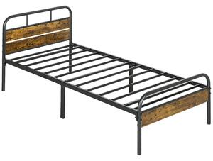 HOMCOM Industrial-Style Single Bed Frame - Black/Brown Aosom UK