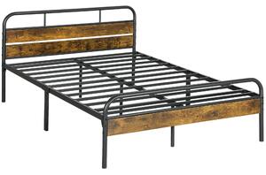 HOMCOM Industrial-Style Double Bed Frame - Black/Brown Aosom UK