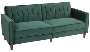 HOMCOM Velvet-Feel Three-Seater Sofa Bed - Green Aosom UK