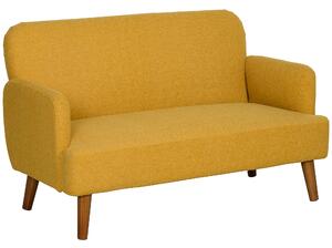 HOMCOM Velvet Feel Fabric 2 Seater Sofa, Small Sofa Loveseat with 21cm Thick Padding and Wood Legs, Yellow Aosom UK