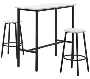 HOMCOM 3 Piece Bar Table and Stool Set for 2 with Stools Steel Frame Footrest for Kitchen Living Room Small Space White