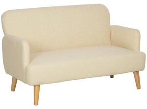 HOMCOM Velvet Feel Fabric 2 Seater Sofa, Small Sofa Loveseat with 21cm Thick Padding and Wood Legs, Cream White