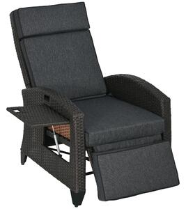 Outsunny Outdoor Rattan Recliner Chair with Adjustable Backrest and Footrest, Cushion, Side Tray, Grey