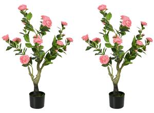 HOMCOM 2 Pieces Decorative Artificial Plants Camellia Flower with Pot, Fake Plant for Home Indoor Outdoor Decor, 95cm, Pink