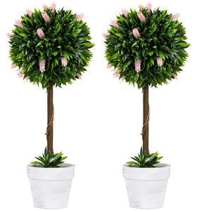 HOMCOM Set of 2 Decorative Artificial Plants Ball Trees with Flower for Home Indoor Outdoor Decor, 60cm ,Pink
