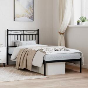 Metal Bed Frame with Headboard Black 90x190 cm
