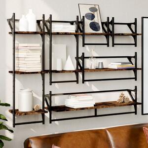 6 Piece Wall Shelf Set with Bars Smoked Oak Engineered Wood
