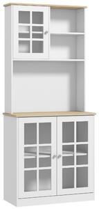 HOMCOM Kitchen Cupboard Sideboard Storage Cabinet Unit w/ Counter Top Grid Glass Doors Shelves 80L x 37W x 183H cm - White