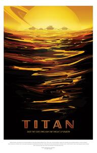 Illustration Titan (Retro Planet & Moon Poster) - Space Series (NASA), (26.7 x 40 cm)
