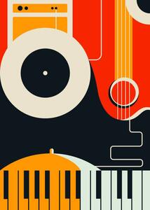 Art Poster Poster template with abstract musical instruments., Sergei Krestinin, (30 x 40 cm)