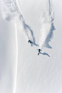 Art Photography Aerial view of two skiers skiing, Creativaimage, (26.7 x 40 cm)