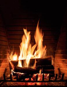 Art Photography Fireplace burning wood logs, cozy warm home christmas time, Rawf8, (30 x 40 cm)