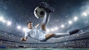 Art Photography Soccer player kicking ball in stadium, Dmytro Aksonov, (40 x 22.5 cm)