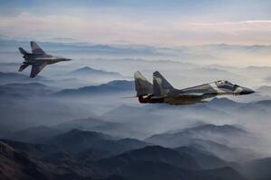 Art Photography Mig-29 Fighter Jets in Flight above, guvendemir, (40 x 26.7 cm)