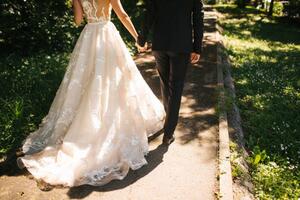 Art Photography Bride and groom walking on pavements, JovanaT, (40 x 26.7 cm)