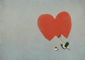 Art Photography Woman painting red heart with paint roller, Malte Mueller, (40 x 26.7 cm)
