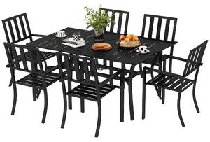 Outsunny 7-Piece Garden Dining Set: 6 Seater Table & Chairs with Parasol Hole for Patio or Poolside, Black