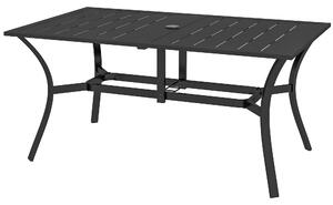 Outsunny Rectangle Garden Dining Table with Parasol Hole, Patio Table with Steel Frame and Slat Tabletop, 150cm x 90cm, Black