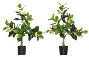 HOMCOM Artificial Trees: Lifelike Lemon & Orange Plants in Pots for Indoor/Outdoor Decor, 60cm, Green