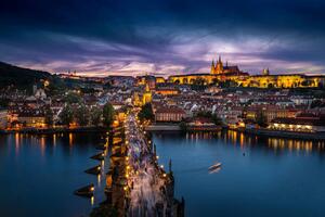 Art Photography Prague, twilight overview of Charles Bridge,, Phillip Chow, (40 x 26.7 cm)