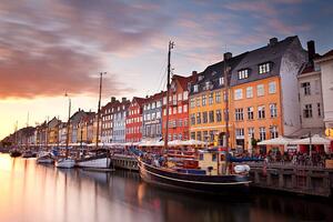 Art Photography Sunset on Nyhavn Canal, Copenhagen, Denmark., Benjeev Rendhava, (40 x 26.7 cm)