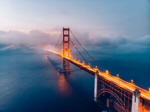 Art Photography Red Golden Gate Bridge under a foggy sky (Dusk), Ian.CuiYi, (40 x 30 cm)