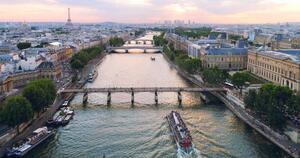 Art Photography Paris aerial Seine river sunset France, pawel.gaul, (40 x 20 cm)