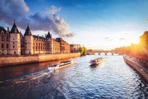 Art Photography Dramatic sunset over river Seine in, Britus, (40 x 26.7 cm)
