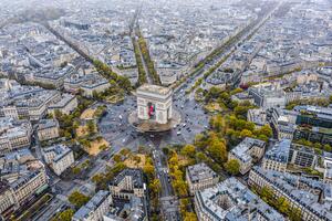 Art Photography Arc de Triomphe from the sky, Paris, GlobalP, (40 x 26.7 cm)