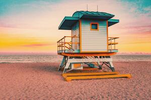 Art Photography Colorful Miami Beach lifeguard tower with, Artur Debat, (40 x 26.7 cm)