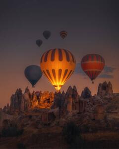Art Photography Hot Air balloons flying over rock, serts, (30 x 40 cm)