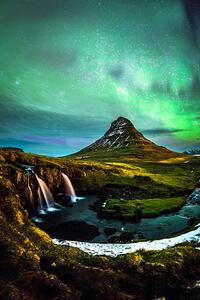 Art Photography Aurora borealis at Mount Kirkjufell Iceland, SuppalakKlabdee, (26.7 x 40 cm)