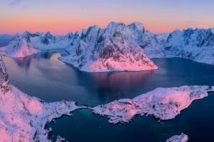 Art Photography Aerial view of snowy fjord and, Roberto Moiola / Sysaworld, (40 x 26.7 cm)