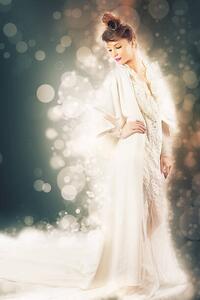 Art Photography Beauty fashion model dressed in white, Pilin_Petunyia, (26.7 x 40 cm)