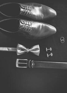 Art Photography Black man's shoes, cufflinks, wedding rings,, Nadtochiy, (26.7 x 40 cm)