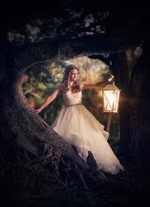 Art Photography Girl holding an old lamp in the forst, THEPALMER, (30 x 40 cm)