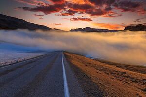 Art Photography The road in the fog at sunset. Norway, Anton Petrus, (40 x 26.7 cm)