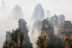 Art Photography China, Hunan, Zhangjijie, Mount Tianzi in fog, Peter Adams, (40 x 26.7 cm)
