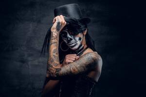Photography A woman with painted skull face., FXQuadro