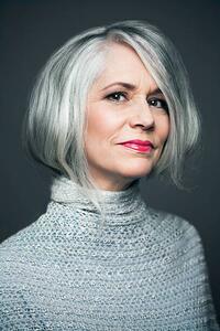 Art Photography Grey haired lady with red lipstick, portrait., Andreas Kuehn, (26.7 x 40 cm)