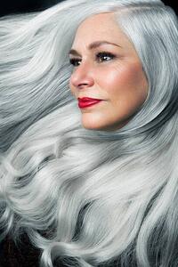 Photography 3/4 profile of woman with long, white hair., Andreas Kuehn, (26.7 x 40 cm)