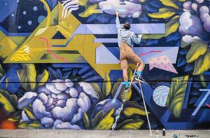 Photography Street Artist On A Ladder Drawing On Wall, ArtistGNDphotography, (40 x 26.7 cm)