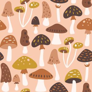 Art Photography Mushrooms Seamless Pattern, insemar, (40 x 40 cm)